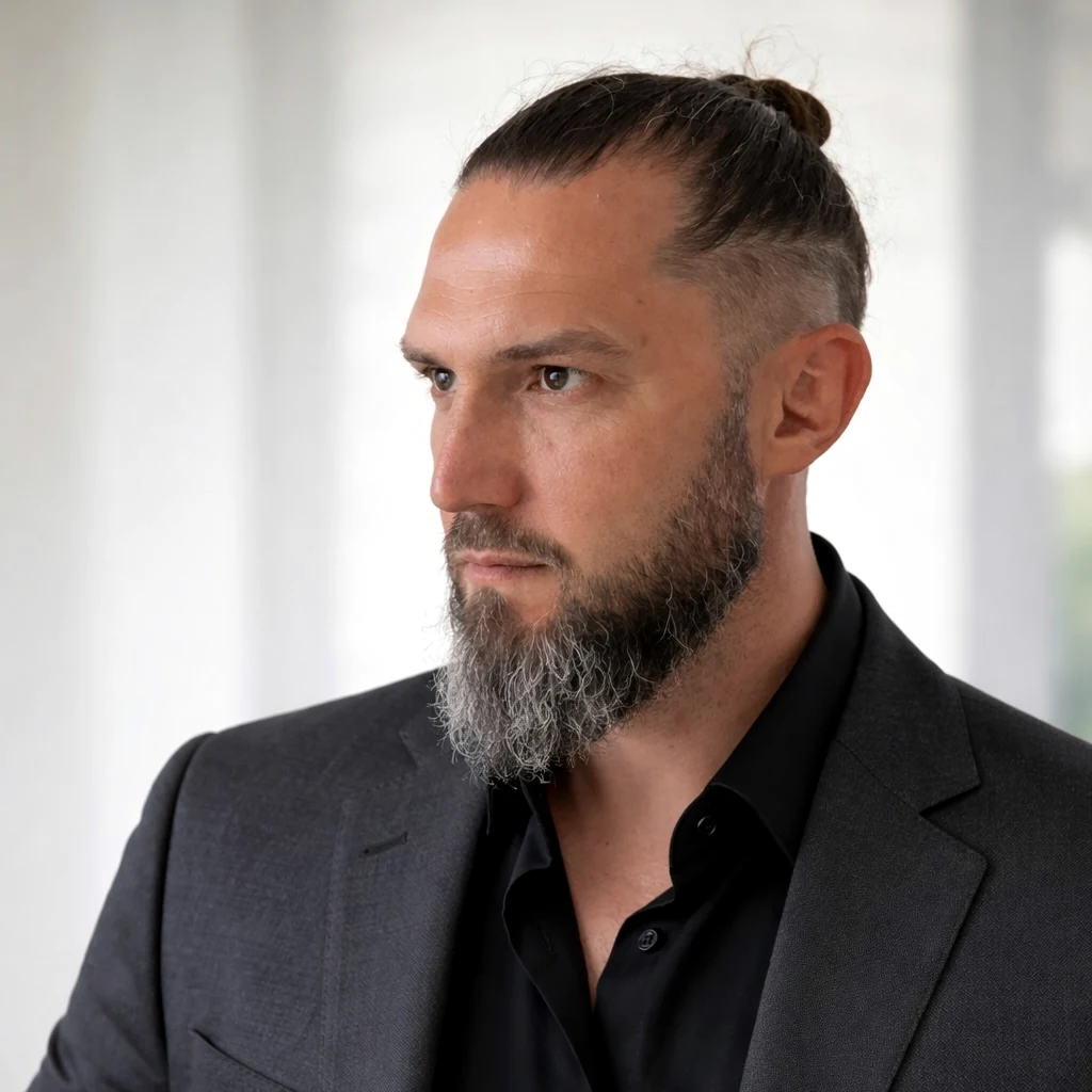 Michael Bertt in a charcoal blazer